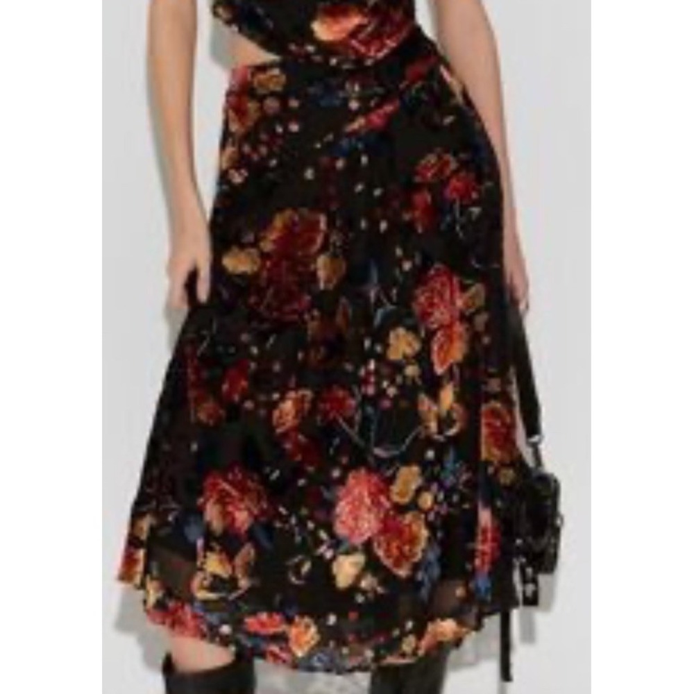 Free People Electra Heart Midi Skirt Burnout Velvet Elegant A-Line Floral Size M - Picture 2 of 13